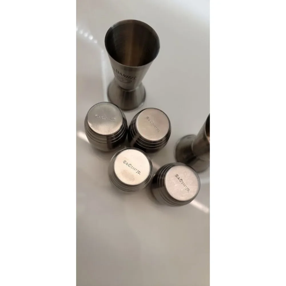 Jack Daniel's Old No 7 Stainless Steel Shot Glass Jigger Bar Set 6pc VTG 2007